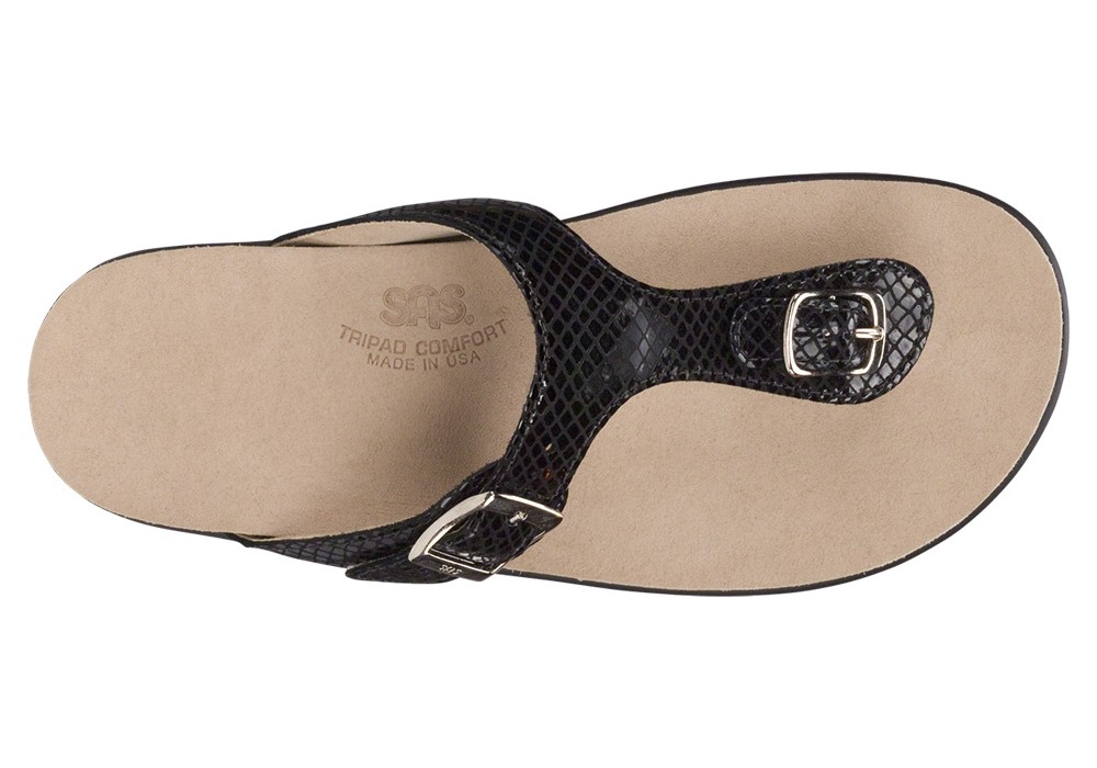 sanibel womens black snake leather sandal sas shoes