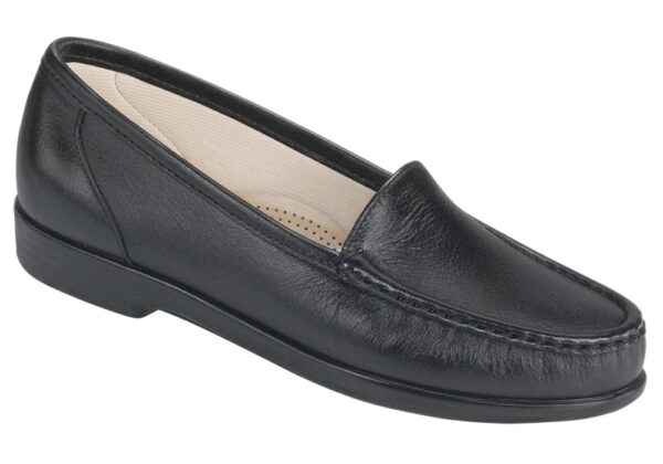 simplify black leather slip on sas shoes