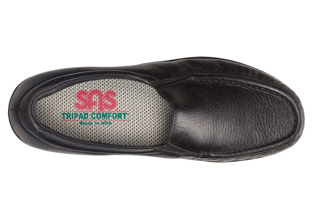twin black leather slip on sas shoes